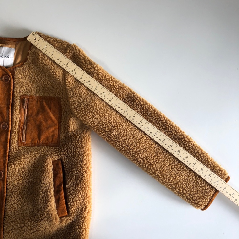 Madewell Women's Cozy Teddy Sherpa Chestnut Jacket with Corduroy Trim XS - Picture 13 of 13